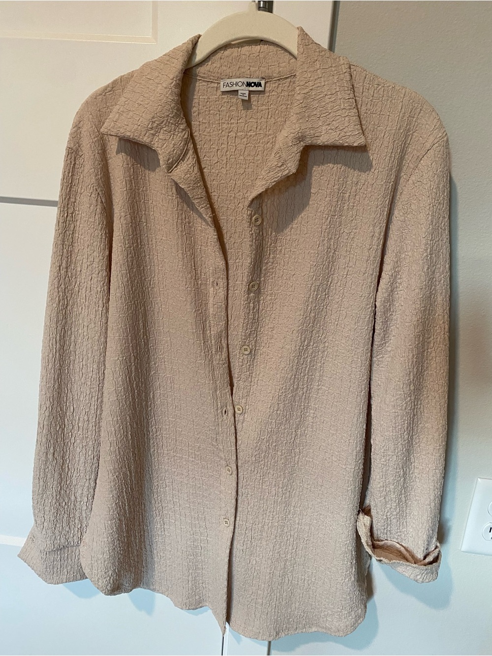 Fashion Nova Blush Textured Button-Front Shirt